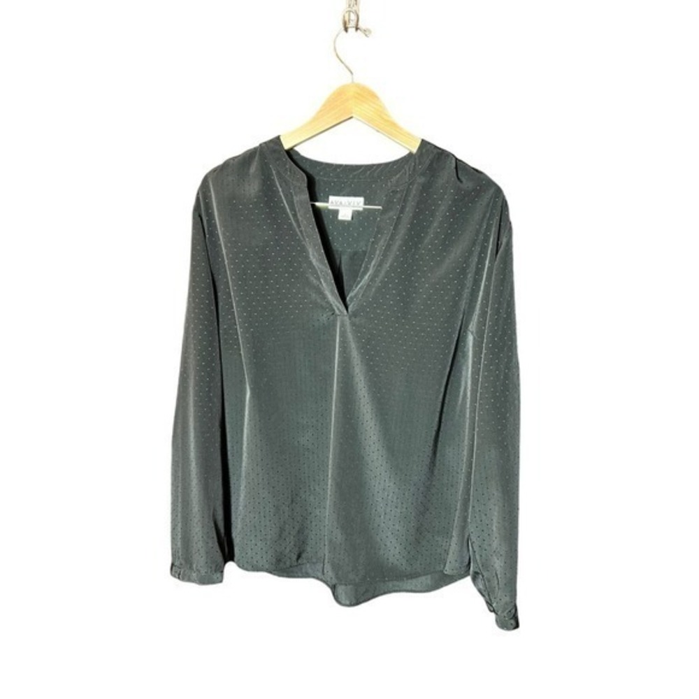 Ava & Viv Blouse Black Polka Dot Women’s Black long‎ Sleeve 1X